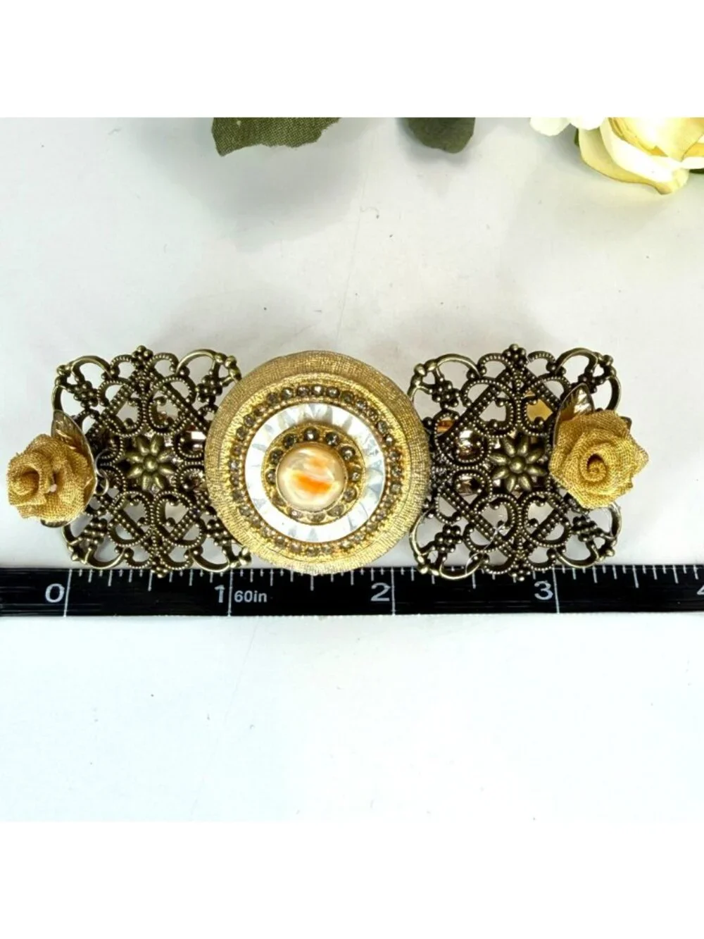 Gold Rose Filigree Barrette | One of a Kind Vintage Jewelry Hair Clip
